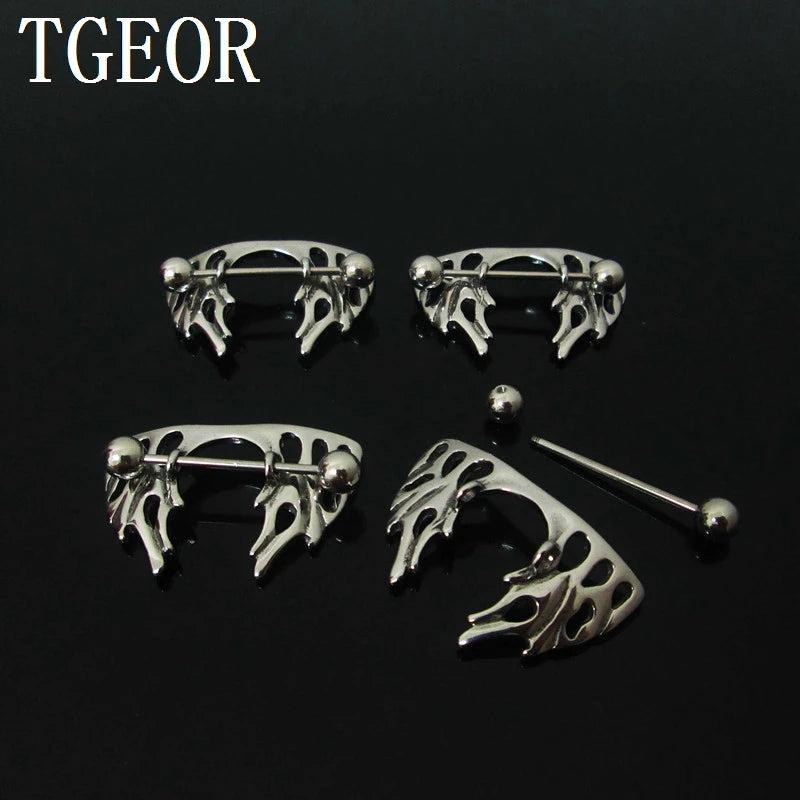 Stainless Steel Flame Crown Nipple Rings