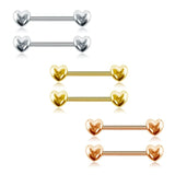 316L SS Nipple Rings 14G Heart Barbell