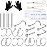 42 Pcs Nose Piercing Kit 20G 18G Stainless Steel Needles Clamps Gloves Jewelry