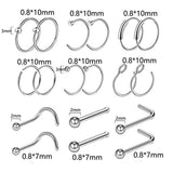 42 Pcs Nose Piercing Kit 20G 18G Stainless Steel Needles Clamps Gloves Jewelry