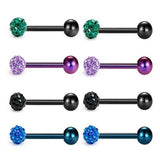 14G Tongue Ring Surgical Steel Czech Rhinestone Ball Nipple Piercing