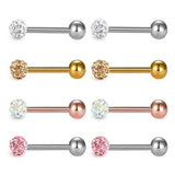 14G Tongue Ring Surgical Steel Czech Rhinestone Ball Nipple Piercing