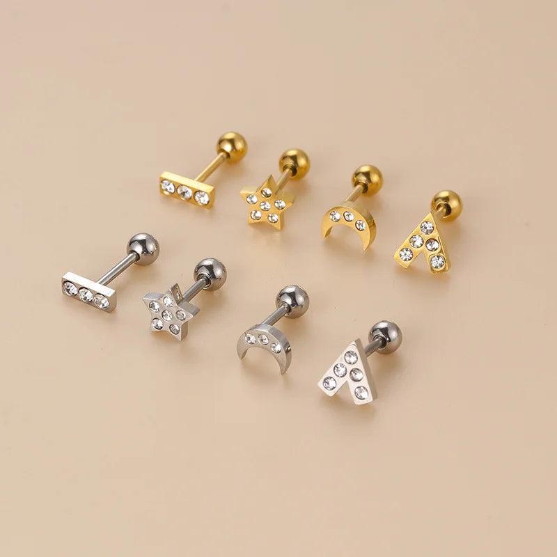 Miqiao 1 Pair Stainless Steel Zircon Ear Bone Cartilage Piercing