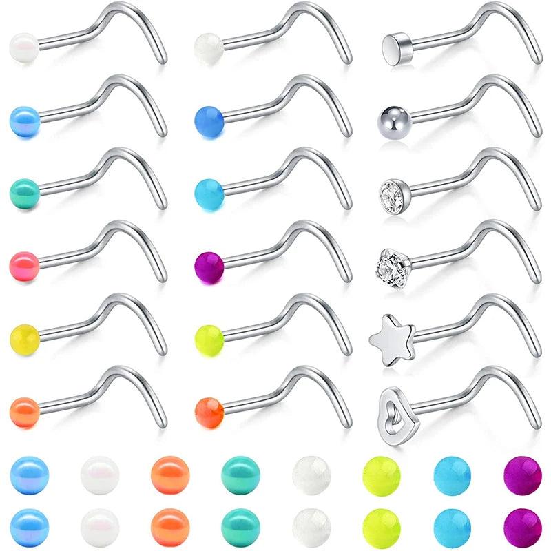 20g Surgical Steel Nose Studs Nostril Piercing Set 8/10/12mm