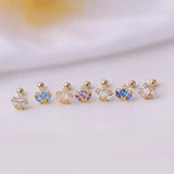 Titanium Steel Ear Stud Multi-color Love Crown Zircon