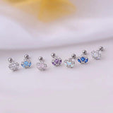 Titanium Steel Ear Stud Multi-color Love Crown Zircon
