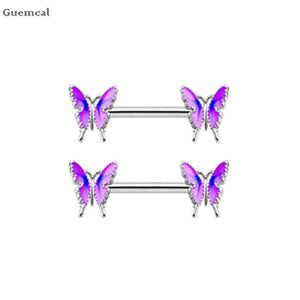 2pcs Butterfly Stainless Steel Breast Ring Piercing Jewelry