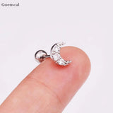 2pcs Stainless Steel Snow Moon Flower Stud Earrings