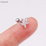 2pcs Stainless Steel Snow Moon Flower Stud Earrings