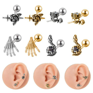 External Thread Ghost Claw Zircon Ear Bone Ring