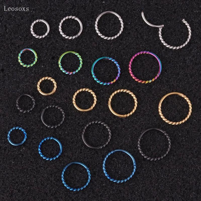Leosoxs 2pcs Euro-Am Twist Closed Ring Steel Open Hoop Earrings