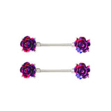 Purple Flowers Rose Nipple Rings Bar-bell Women's Body Accessories
