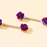 Purple Flowers Rose Nipple Rings Bar-bell Women's Body Accessories