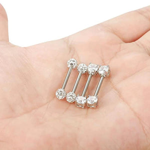 316L Stainless Steel Nipple Rings with Crystal Ball - Set of 2