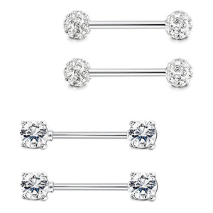 316L Stainless Steel Nipple Rings with Crystal Ball - Set of 2
