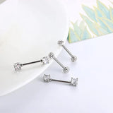 316L Stainless Steel Nipple Rings with Crystal Ball - Set of 2