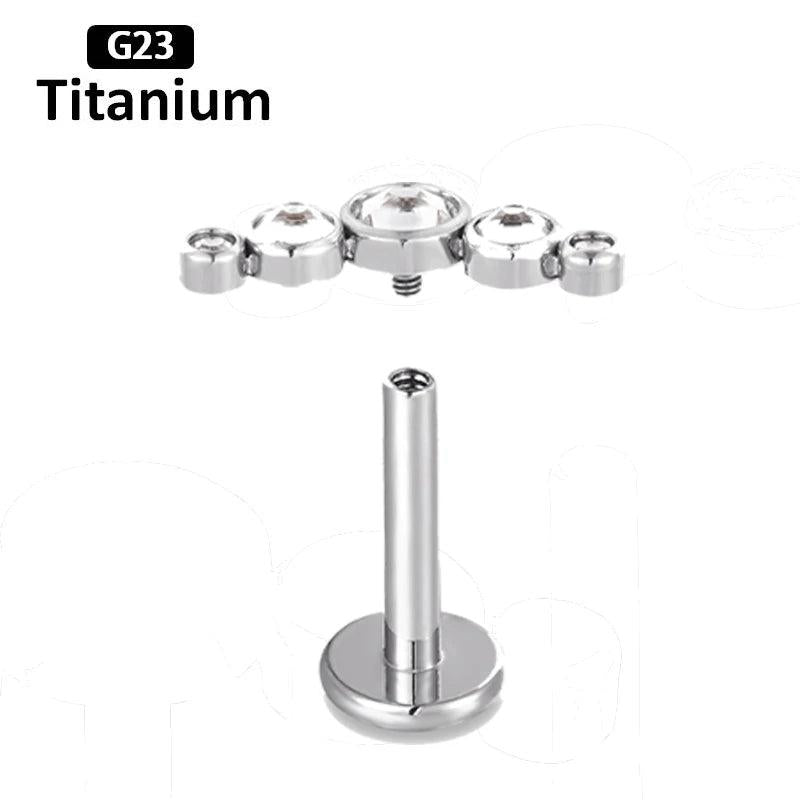 G23Titanium CZ Inlaid Ear Nail with Internal Thread Lip Piercing Jewelry