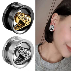 316 Stainless Steel Snake Head Ear Plugs Tunnels Gauges