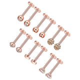 12PC Stainless Steel Zircon Barbell Tongue Nose Labret Piercing Kit