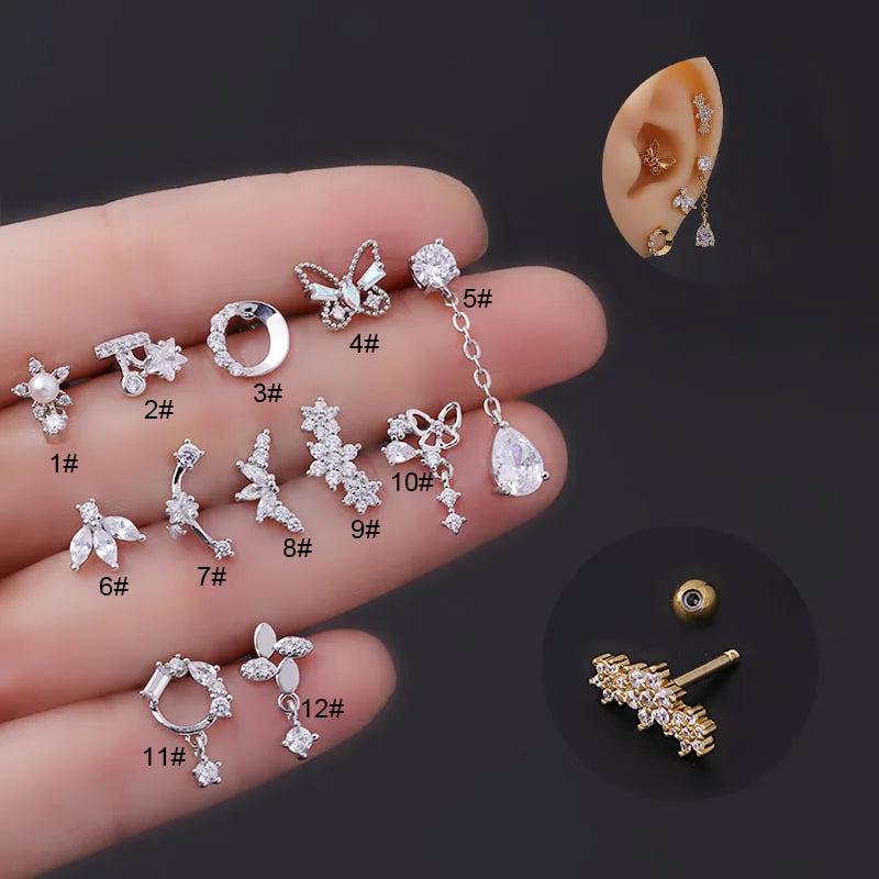 Stainless Steel Zircon Stud Piercing Ear Accessories