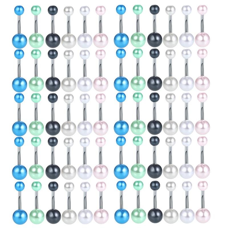 60Pcs Stainless Steel Navel Piercing Acrylic Beads Belly Button Ring