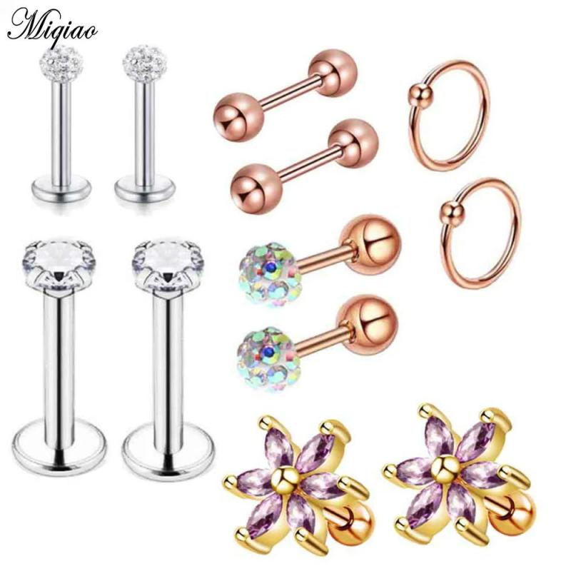 Miqiao Stainless Steel Earrings Ear Bone Nail Puncture Jewelry Set