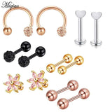 Miqiao Stainless Steel Earrings Ear Bone Nail Puncture Jewelry Set
