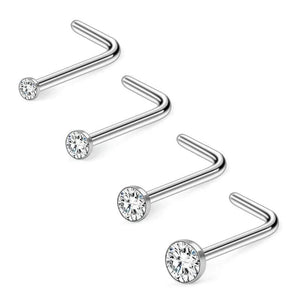 20G 1.5mm-3mm Clear CZ Nose L Studs Rings 4PCS