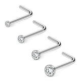 20G 1.5mm-3mm Clear CZ Nose L Studs Rings 4PCS