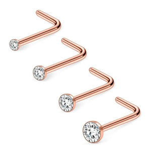 20G 1.5mm-3mm Clear CZ Nose L Studs Rings 4PCS