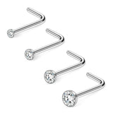 20G 1.5mm-3mm Clear CZ Nose L Studs Rings 4PCS