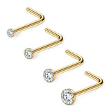 20G 1.5mm-3mm Clear CZ Nose L Studs Rings 4PCS