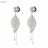 2pcs Stainless Steel Leaf Pendant Ear Piercing Jewelry