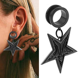 Star-Pendant Stainless Steel Ear Plugs Dangle Gauges Pair