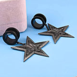 Star-Pendant Stainless Steel Ear Plugs Dangle Gauges Pair