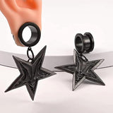 Star-Pendant Stainless Steel Ear Plugs Dangle Gauges Pair