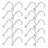 20-Pk 22G Nose Studs 316L Surgical Steel CZ Crystal Nostril Piercing Jewelry