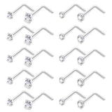 20-Pk 22G Nose Studs 316L Surgical Steel CZ Crystal Nostril Piercing Jewelry