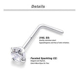 20-Pk 22G Nose Studs 316L Surgical Steel CZ Crystal Nostril Piercing Jewelry