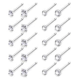 20-Pk 22G Nose Studs 316L Surgical Steel CZ Crystal Nostril Piercing Jewelry