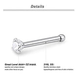 20-Pk 22G Nose Studs 316L Surgical Steel CZ Crystal Nostril Piercing Jewelry