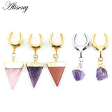 Stainless Steel Saddle Tunnels Stone Dangle Ear Gauges Plugs Body Jewelry