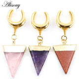 Stainless Steel Saddle Tunnels Stone Dangle Ear Gauges Plugs Body Jewelry