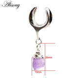Stainless Steel Saddle Tunnels Stone Dangle Ear Gauges Plugs Body Jewelry