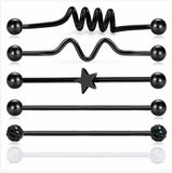 6PCS Industrial Barbell Earring Stainless Steel 14G 1 1/2 Inch - Coil, Wave