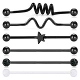 6PCS Industrial Barbell Earring Stainless Steel 14G 1 1/2 Inch - Coil, Wave