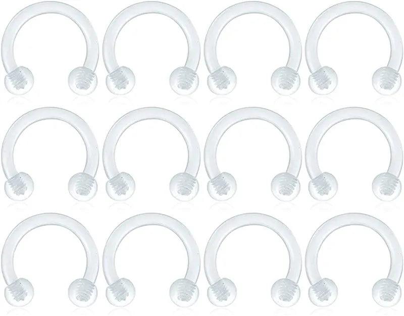 12 Pcs 16G Transparent Nose Ring Lip-Shaped Eyebrow Holder Cartilage Earrings