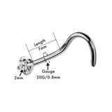 Titanium Nose Ring 20G Screw Nose Stud 2mm CZ