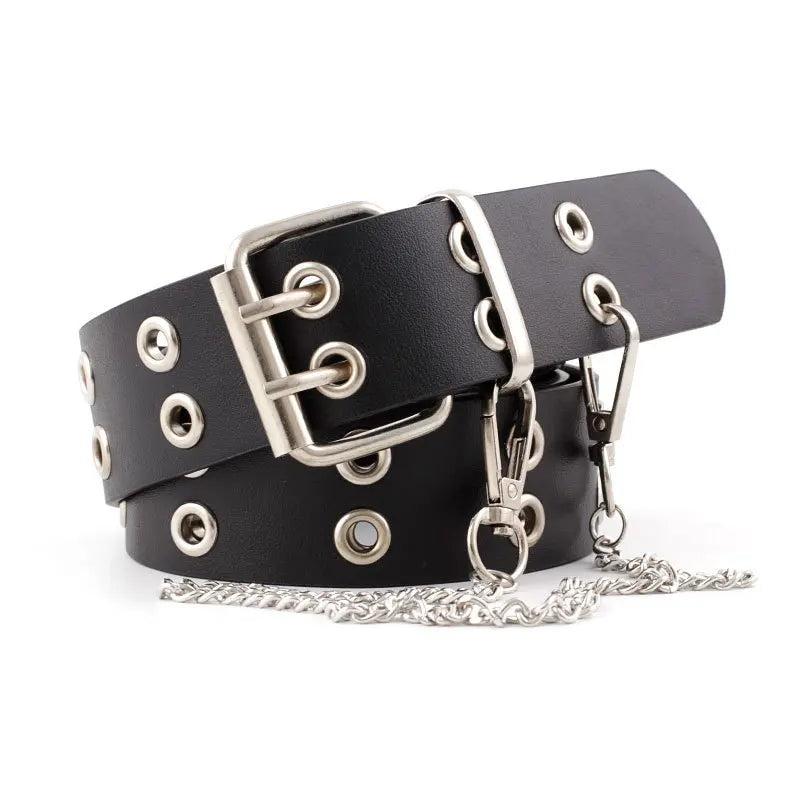 Women Belt PU Leather Pin Buckle Belt Punk Style With Metal Chain Waist Belt