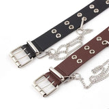 Women Belt PU Leather Pin Buckle Belt Punk Style With Metal Chain Waist Belt